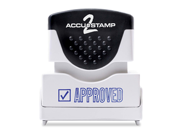 Accu-Stamp2® "Approved" Pre-Inked Stamp with Shutter || Message Stamps || 1 5/8" x 1/2" Impression, Blue Ink