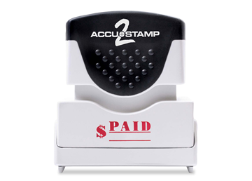 Accu-Stamp2® "Paid" Pre-Inked Stamp with Shutter || Message Stamps || 1 5/8" x 1/2" Impression, Red Ink