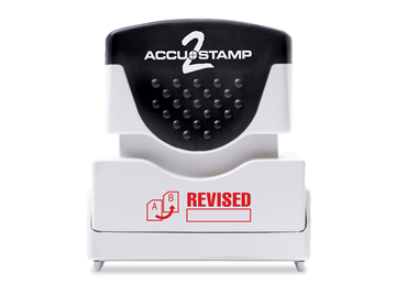 Accu-Stamp2® "Revised" Pre-Inked Stamp with Shutter || Message Stamps || 1 5/8" x 1/2" Impression, Red Ink