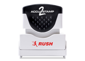 Accu-Stamp2® "Rush" Pre-Inked Stamp with Shutter || Message Stamps || 1 5/8" x 1/2" Impression, Red Ink