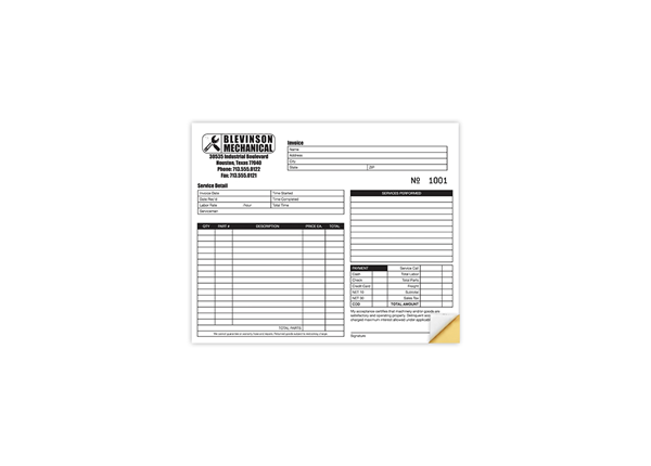 Custom Create Your Own Business Form, Carbonless Business Forms, 8-1/2” x 7”, 2-Part with Easy Pull-Apart Pages from the Top