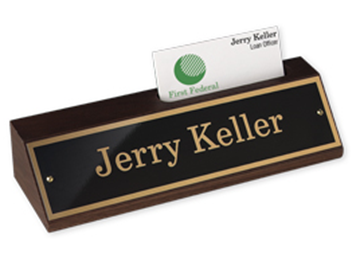 Engraved Walnut Desk Bar with Metal Nameplate || Custom Indoor Signs || Horizontal, 8" x 2", Gold Imprint